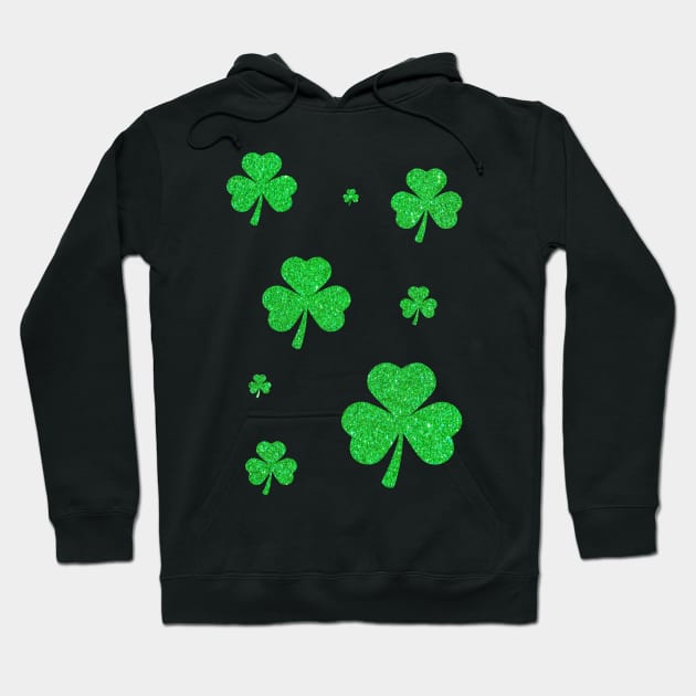 St Patricks Day, 3 Leaf Bright Green Faux Glitter Clovers Hoodie by Felicity-K
